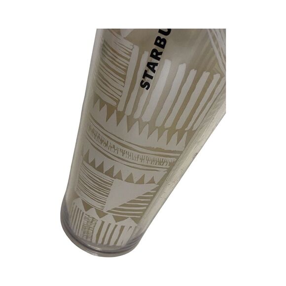 2014 Starbucks Aztec Pattern Cold Cup Coffee Tumbler Gold Silver 24oz Venti Size - Picture 2 of 6
